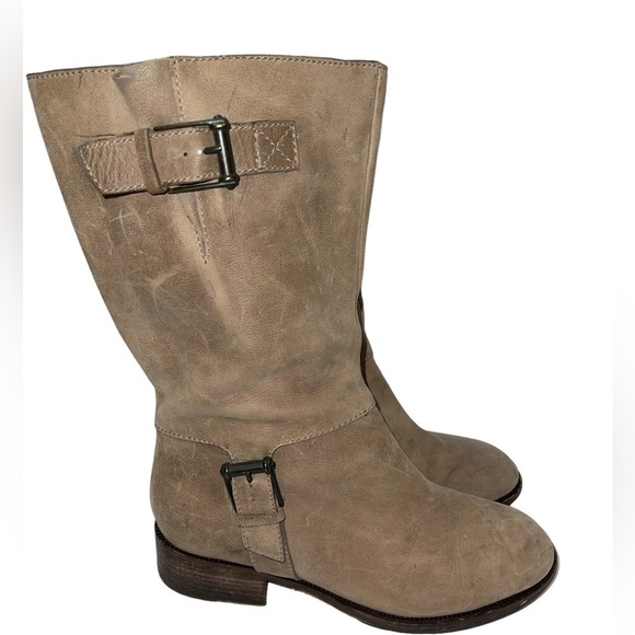 Cole Haan Women's Boots Size 7.5B Tan Suede Mid Calf Pull On Buckle Adjustable - Picture 1 of 16